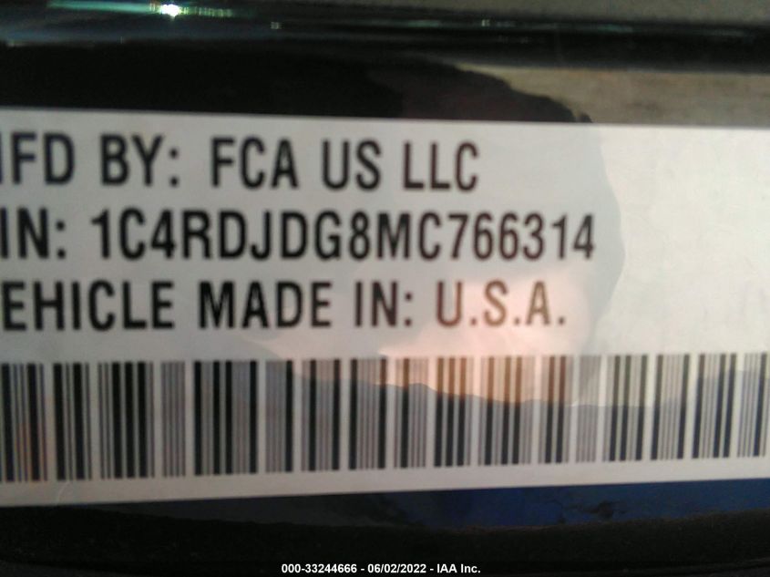 2021 DODGE DURANGO GT 1C4RDJDG8MC766314