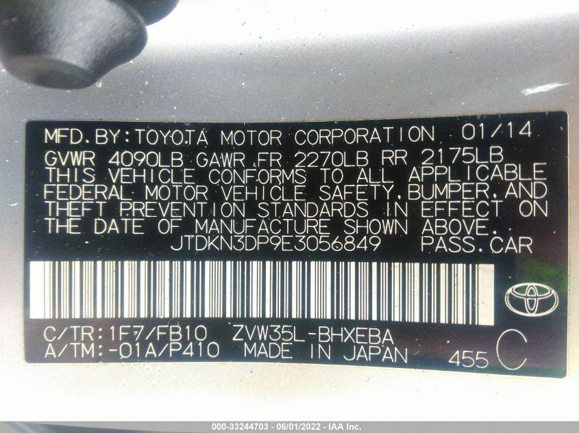 2014 TOYOTA PRIUS PLUG-IN JTDKN3DP9E3056849