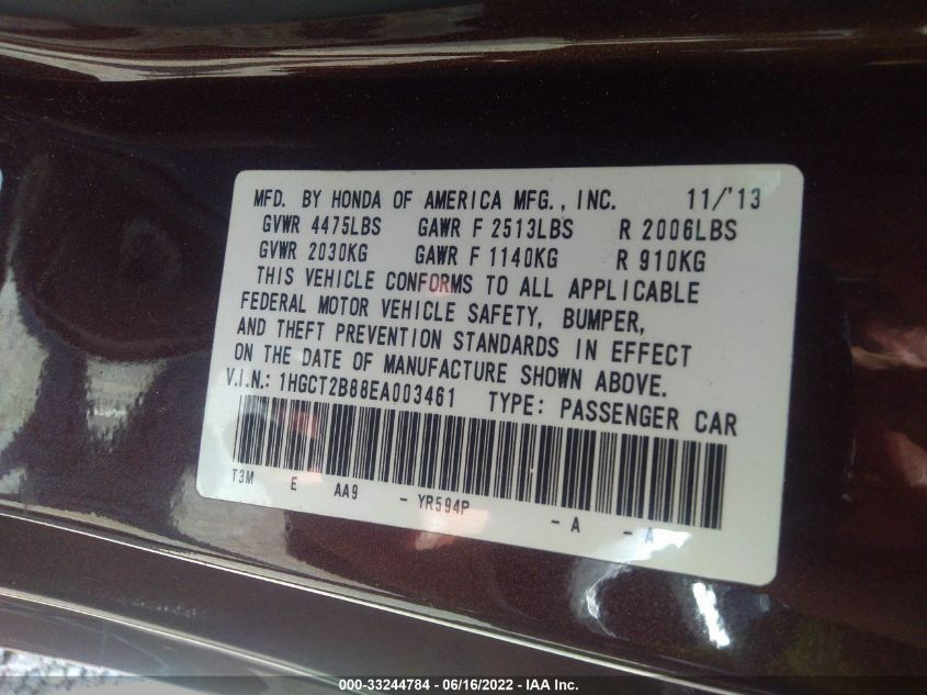 2014 HONDA ACCORD COUPE EX-L 1HGCT2B88EA003461