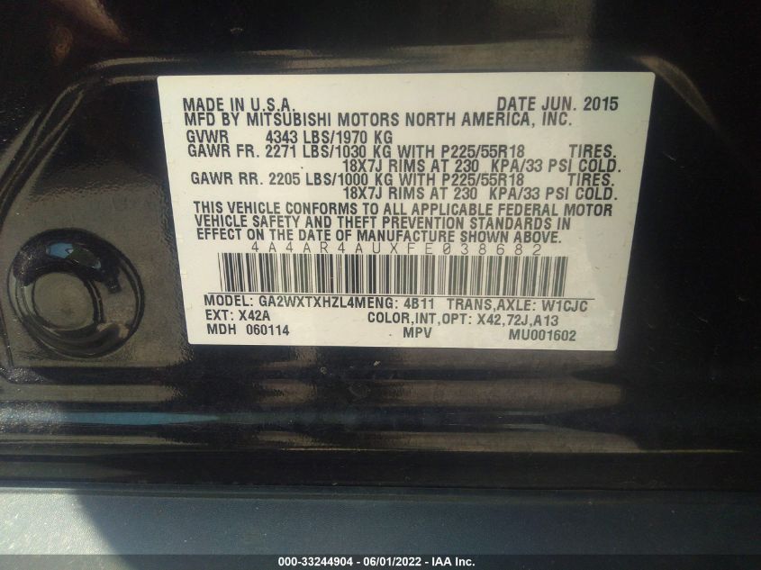 2015 MITSUBISHI OUTLANDER SPORT SE 4A4AR4AUXFE038682