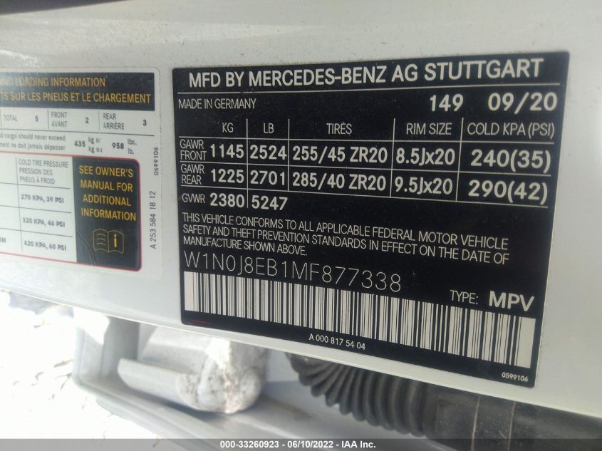2021 MERCEDES-BENZ GLC GLC 300 W1N0J8EB1MF877338