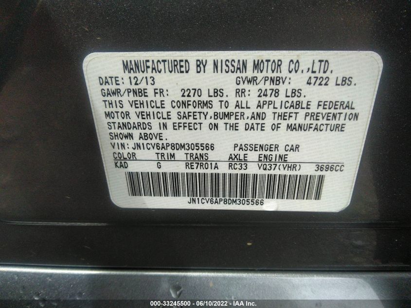 2013 INFINITI G37 SEDAN JOURNEY JN1CV6AP8DM305566