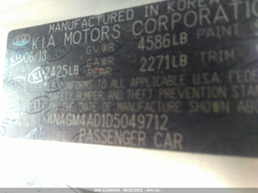 2013 KIA OPTIMA HYBRID LX KNAGM4AD1D5049712