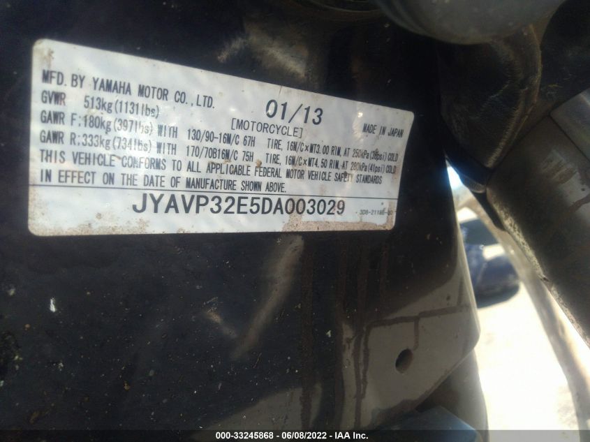 2013 YAMAHA XVS1300 CT/CFD JYAVP32E5DA003029