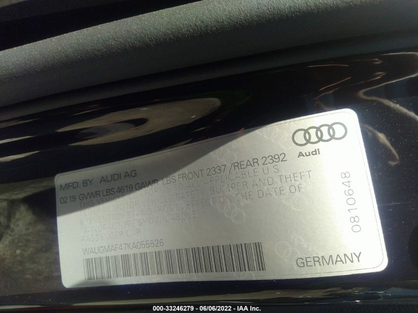 2019 AUDI A4 PREMIUM/TITANIUM PREMIUM WAUGMAF47KA055526