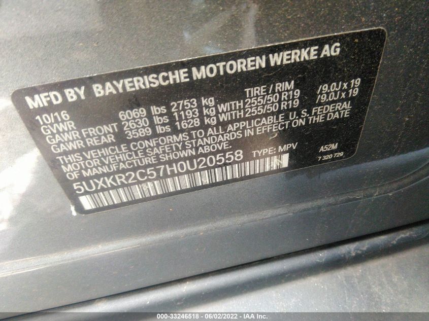 2017 BMW X5 SDRIVE35I 5UXKR2C57H0U20558