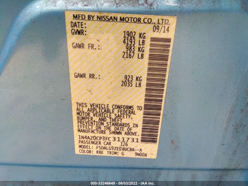 2015 NISSAN LEAF SL 1N4AZ0CP3FC311731