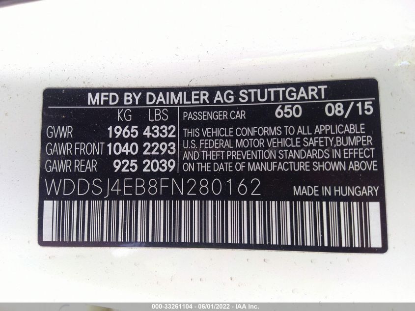 2015 MERCEDES-BENZ CLA-CLASS CLA 250 WDDSJ4EB8FN280162