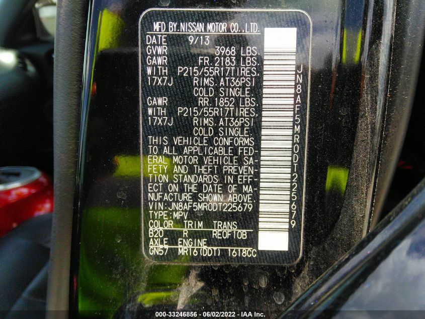 2013 NISSAN JUKE SL JN8AF5MR0DT225679