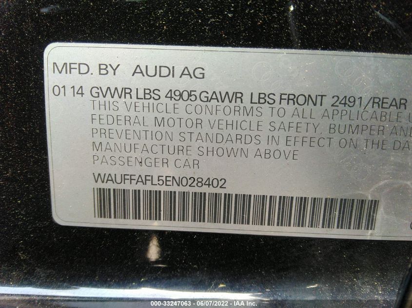 2014 AUDI A4 PREMIUM PLUS WAUFFAFL5EN028402