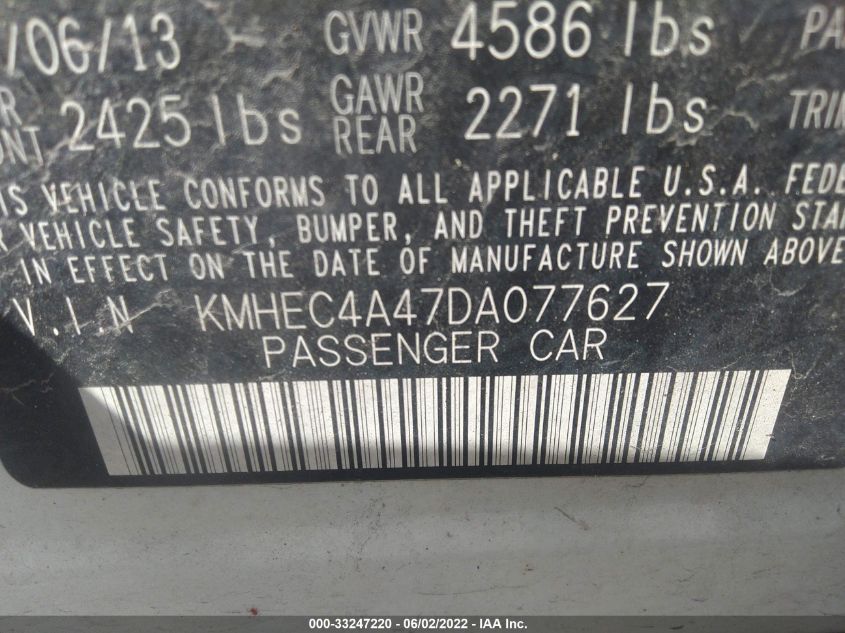 2013 HYUNDAI SONATA HYBRID KMHEC4A47DA077627