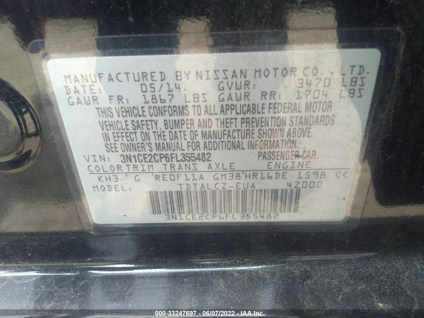 2015 NISSAN VERSA NOTE S PLUS 3N1CE2CP6FL355482