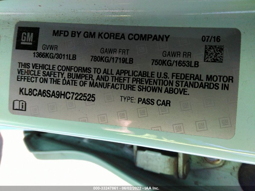 2017 CHEVROLET SPARK LS KL8CA6SA9HC722525