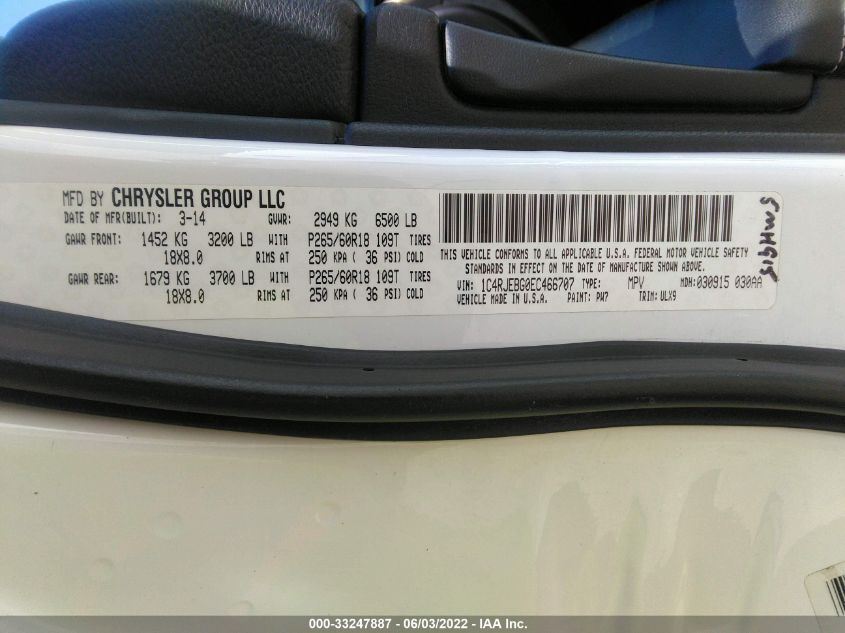 2014 JEEP GRAND CHEROKEE LIMITED 1C4RJEBG0EC466707