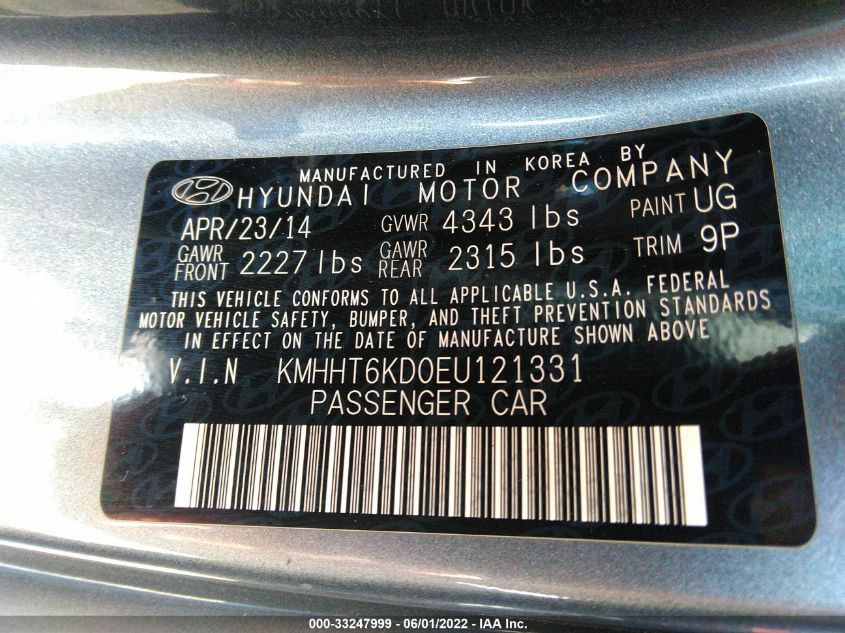 2014 HYUNDAI GENESIS COUPE 2.0T KMHHT6KD0EU121331