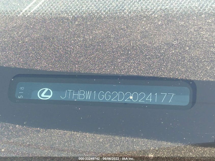 2013 LEXUS ES 300H HYBRID JTHBW1GG2D2024177