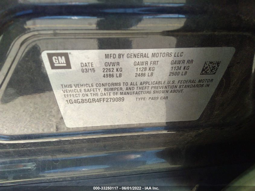 2015 BUICK LACROSSE LEATHER 1G4GB5GR4FF279089