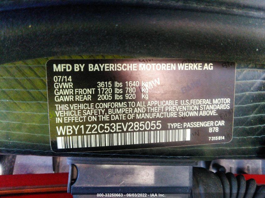 2014 BMW I3 WBY1Z2C53EV285055