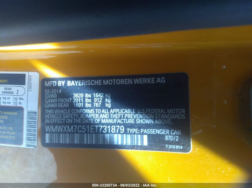 2014 MINI COOPER HARDTOP S WMWXM7C51ET731879