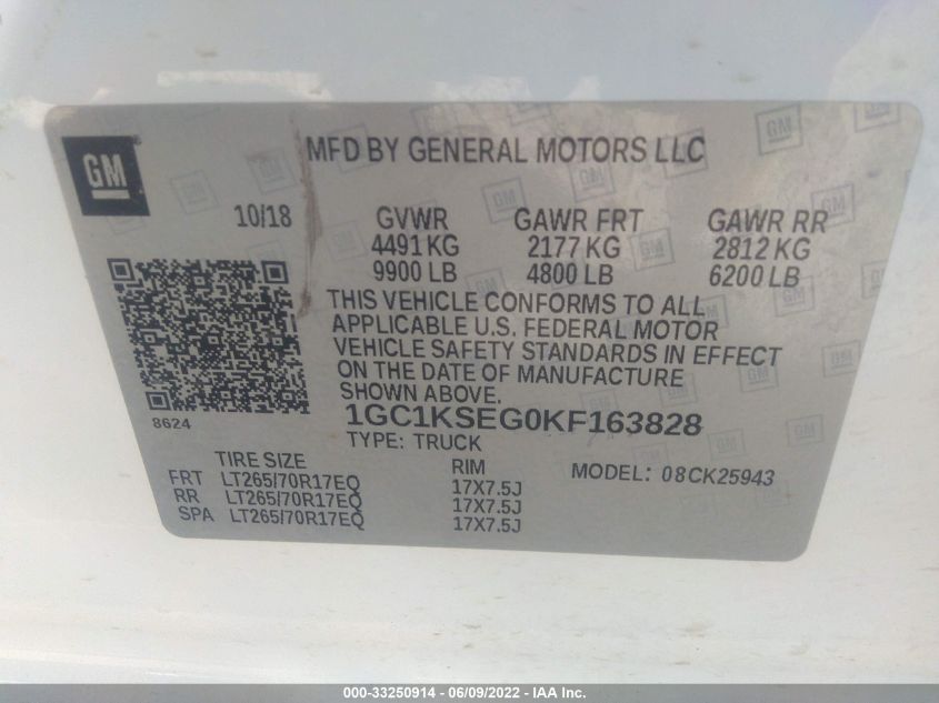 2019 CHEVROLET SILVERADO 2500HD LT 1GC1KSEG0KF163828