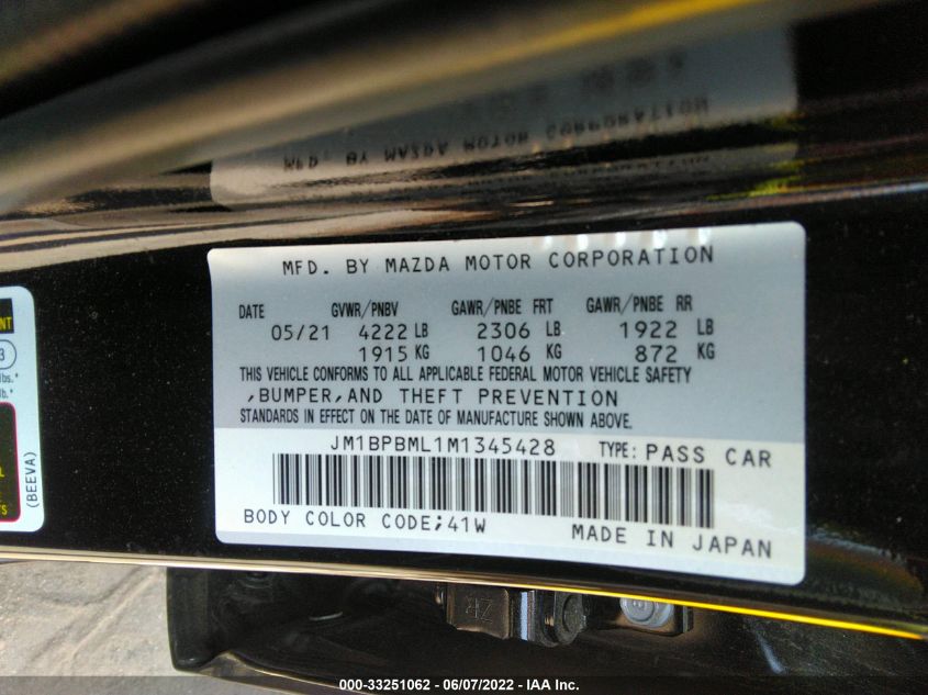 2021 MAZDA MAZDA3 HATCHBACK PREMIUM JM1BPBML1M1345428