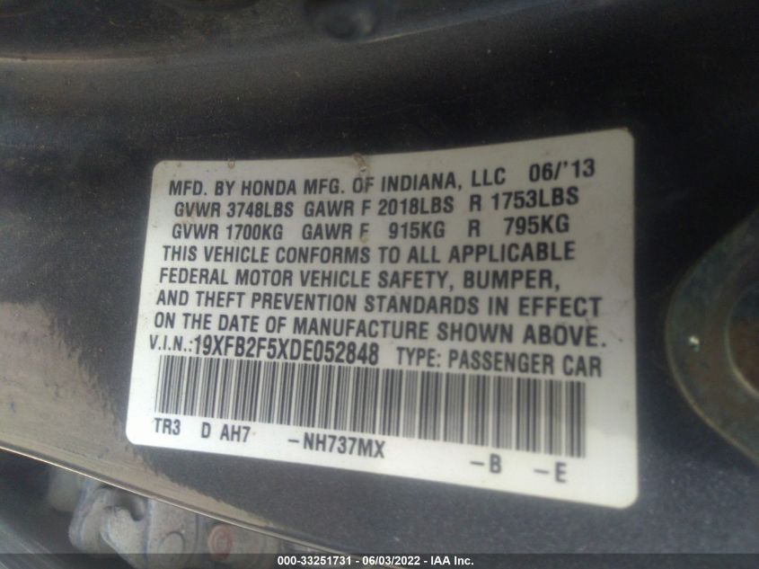 2013 HONDA CIVIC SDN LX 19XFB2F5XDE052848