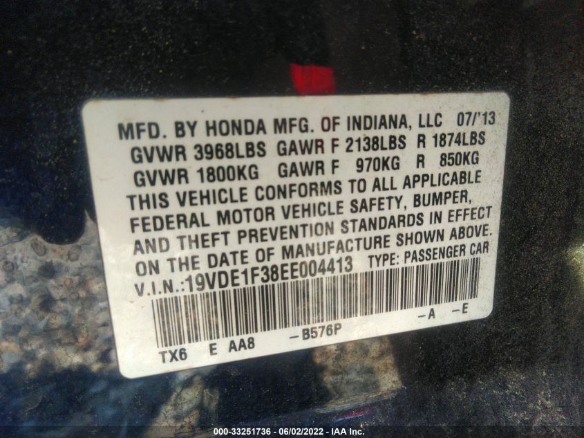 2014 ACURA ILX 19VDE1F38EE004413