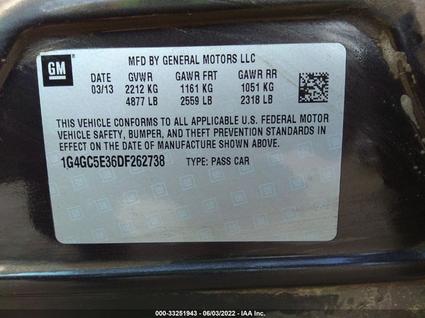 2013 BUICK LACROSSE LEATHER 1G4GC5E36DF262738