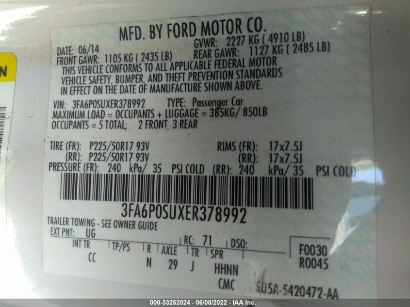 2014 FORD FUSION ENERGI TITANIUM 3FA6P0SUXER378992