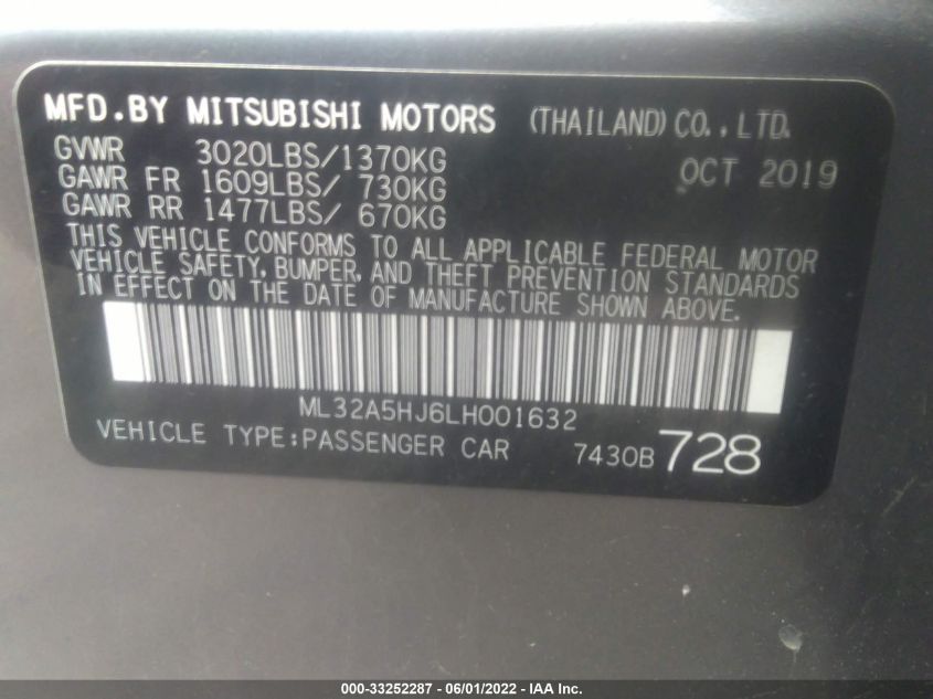 2020 MITSUBISHI MIRAGE LE/GT ML32A5HJ6LH001632