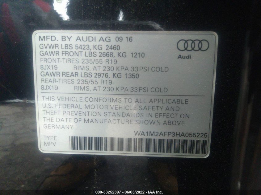 2017 AUDI Q5 PREMIUM PLUS WA1M2AFP3HA055225