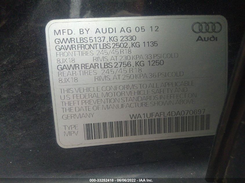 2013 AUDI ALLROAD PREMIUM PLUS WA1UFAFL4DA070697
