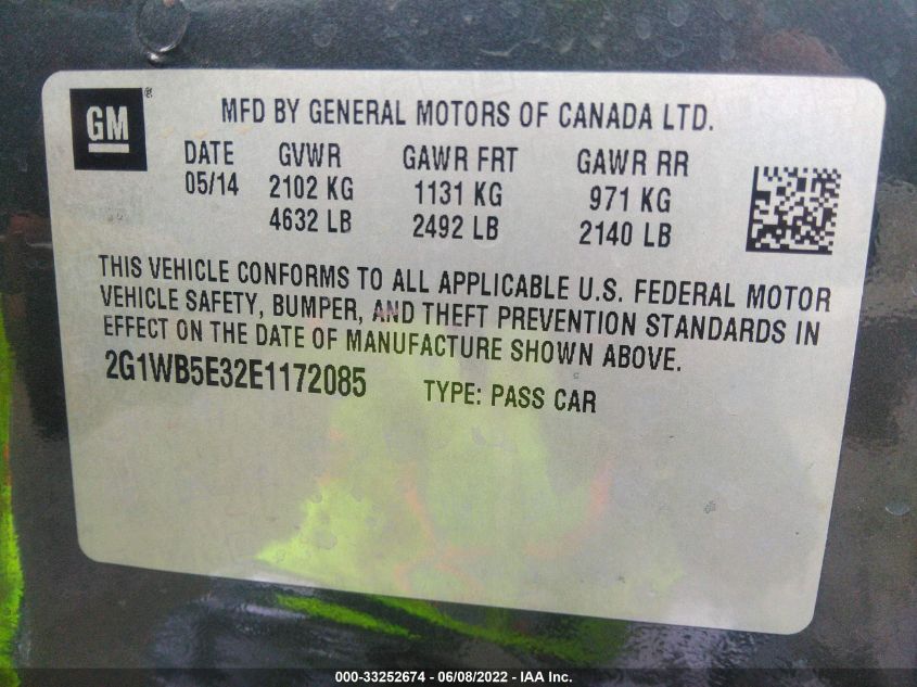 2014 CHEVROLET IMPALA LIMITED LT 2G1WB5E32E1172085