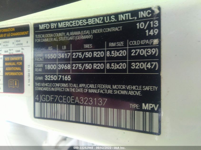 2014 MERCEDES-BENZ GL-CLASS GL 450 4JGDF7CE0EA323137