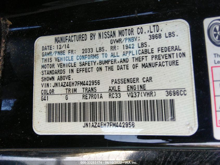 2015 NISSAN 370Z SPORT TECH JN1AZ4EH7FM442956