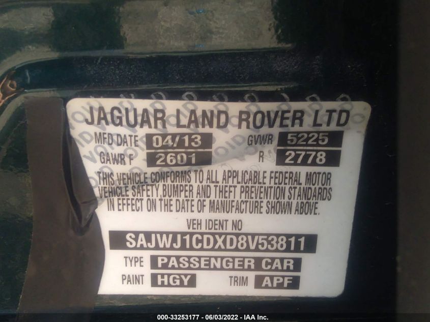 2013 JAGUAR XJ SAJWJ1CDXD8V53811