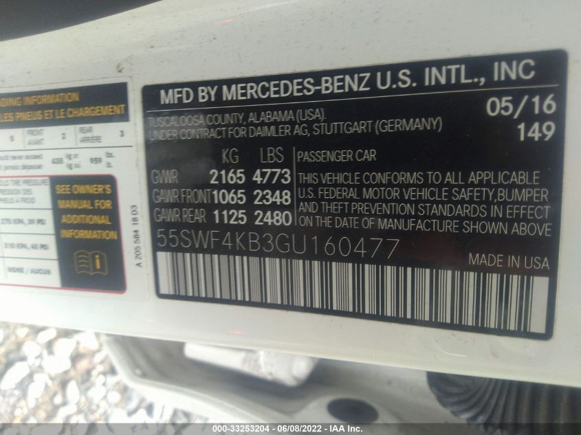 2016 MERCEDES-BENZ C-CLASS C 300 55SWF4KB3GU160477