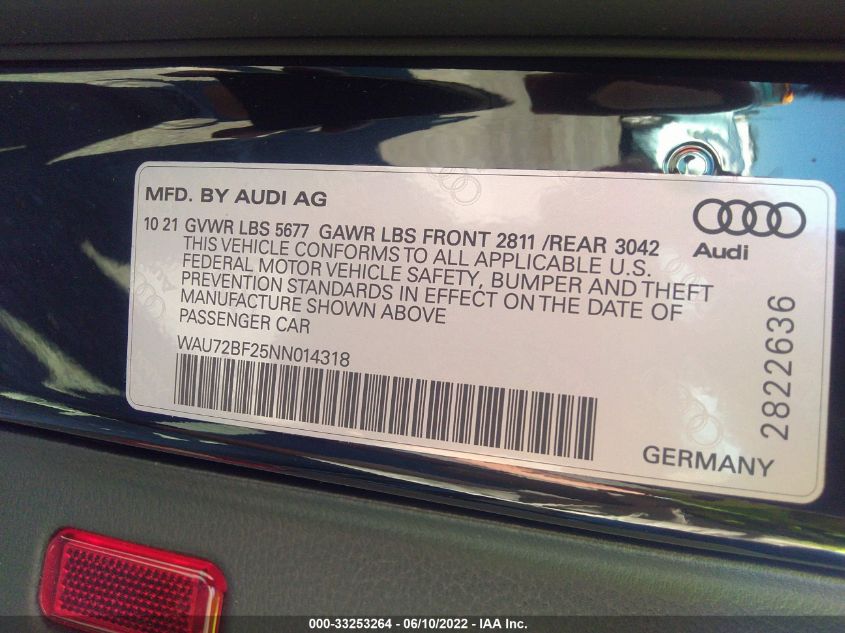 2022 AUDI A6 ALLROAD PREMIUM PLUS WAU72BF25NN014318