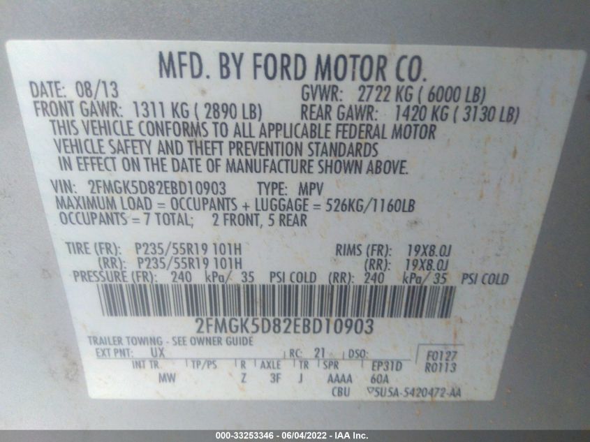 2014 FORD FLEX LIMITED 2FMGK5D82EBD10903