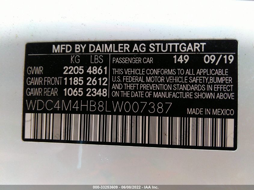 2020 MERCEDES-BENZ GLB GLB 250 WDC4M4HB8LW007387