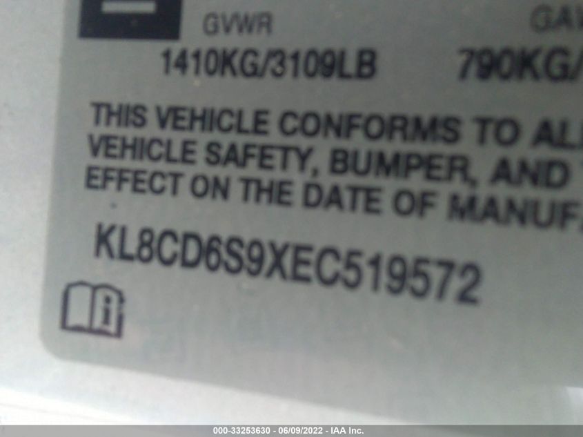 2014 CHEVROLET SPARK LT KL8CD6S9XEC519572