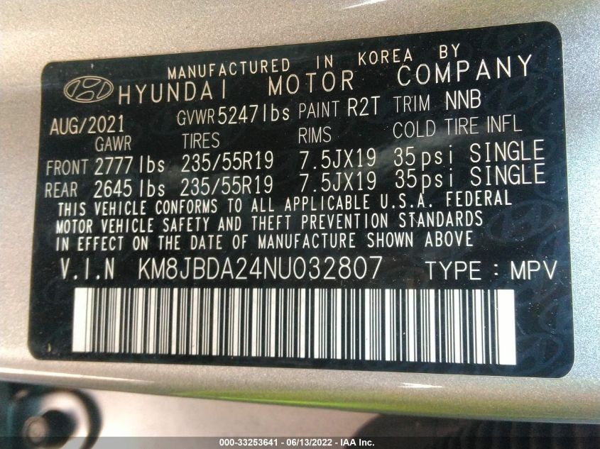 2022 HYUNDAI TUCSON PLUG-IN HYBRID SEL KM8JBDA24NU032807