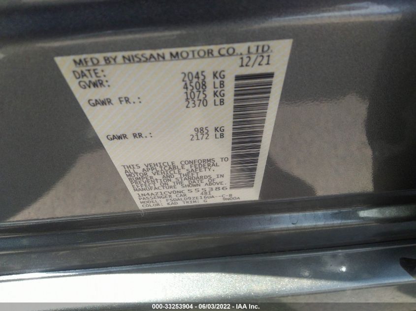 2022 NISSAN LEAF SV 1N4AZ1CV0NC555386
