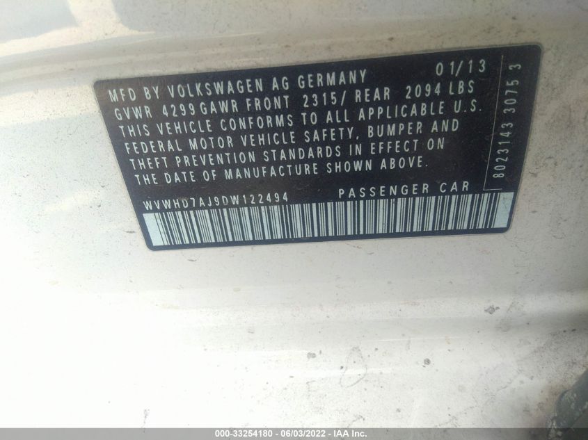 2013 VOLKSWAGEN GTI WVWHD7AJ9DW122494