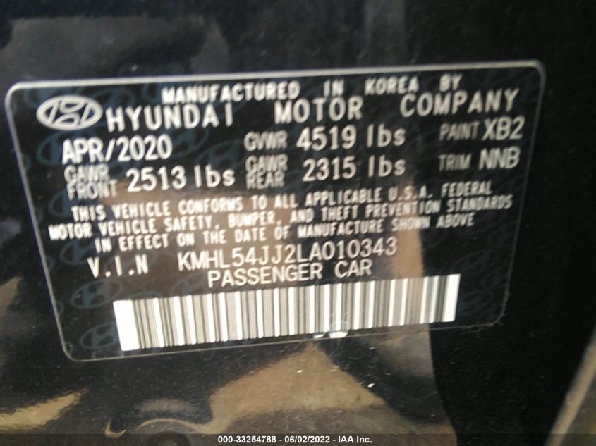 2020 HYUNDAI SONATA HYBRID LIMITED KMHL54JJ2LA010343