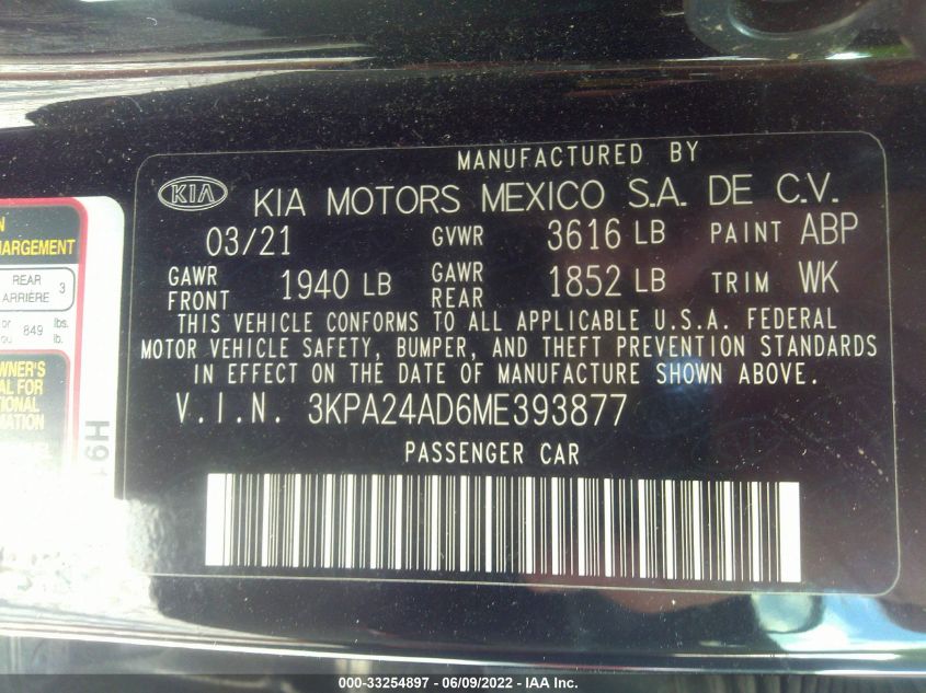 2021 KIA RIO LX 3KPA24AD6ME393877