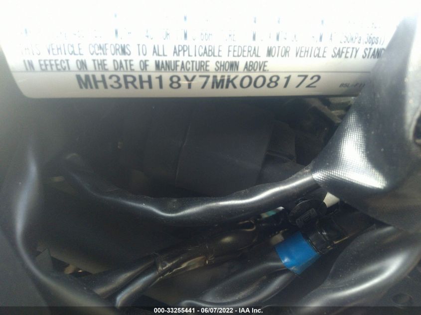 2021 YAMAHA YZFR3 A MH3RH18Y7MK008172