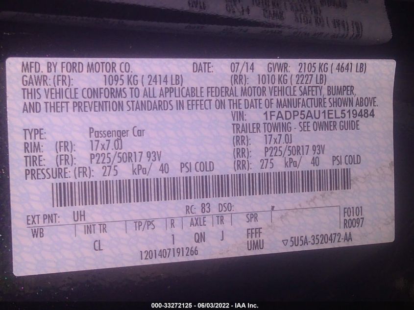 2014 FORD C-MAX HYBRID SE 1FADP5AU1EL519484