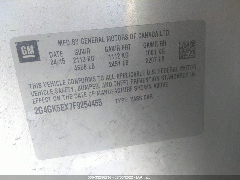 2015 BUICK REGAL 2G4GK5EX7F9254455