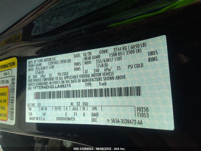 2020 FORD RANGER XL/XLT/LARIAT 1FTER4EH2LLA88215